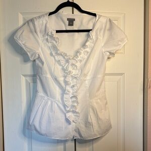 Ann Taylor White Ruffle Blouse